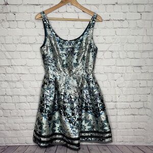 Sachin + Babi Blue and Silver Patterned Mini Dress NWT